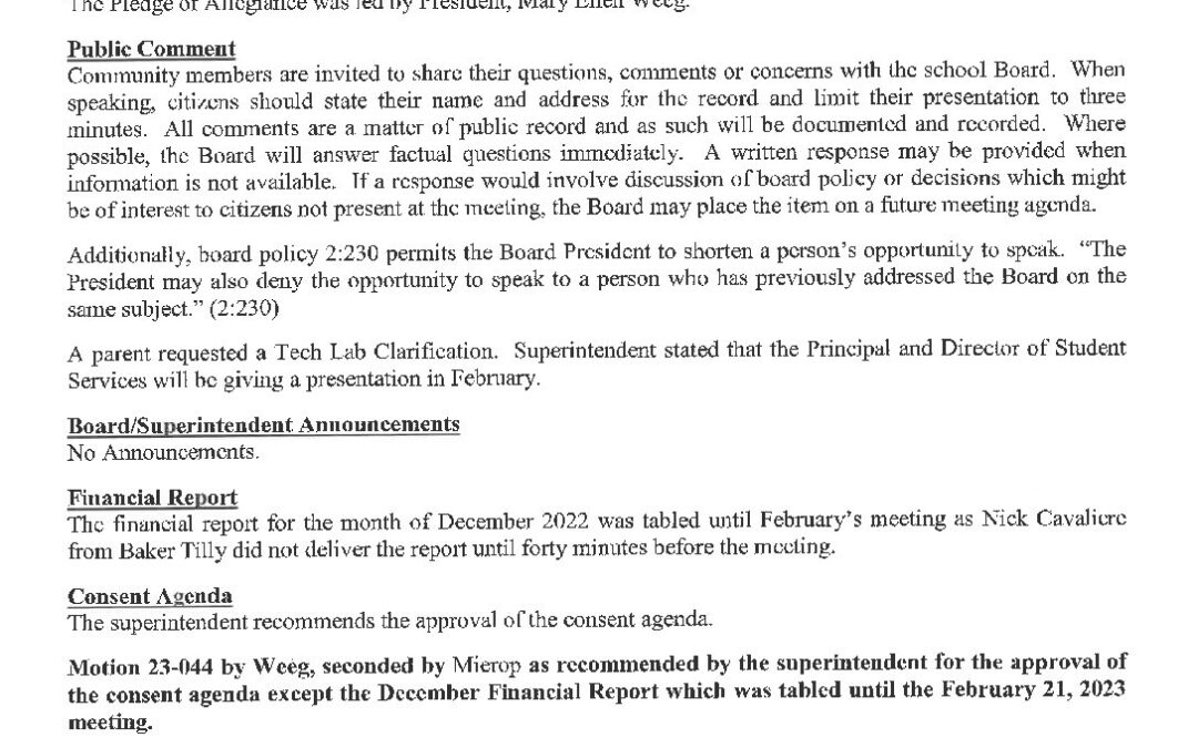 January 17, 2023 Regular School Board Meeting Minutes-signed